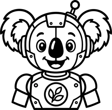 Line drawing of the Koala Embedded robotic koala mascot waving.